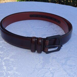 Mens Brown‎ Leather Belt Pewter Buckle Size 50-52 Casual Dress NWOT